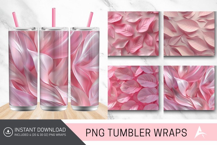 3D Abstract Leaves Pink Tumbler wrap example image 1