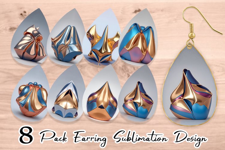 3D Abstract Shape Metallic Earring teardrop sublimation desi