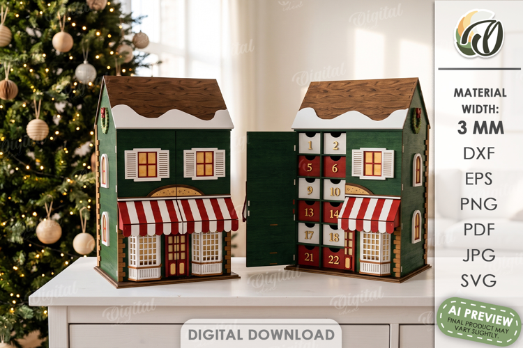 3D Advent Calendar Laser Cut. Christmas Countdown SVG