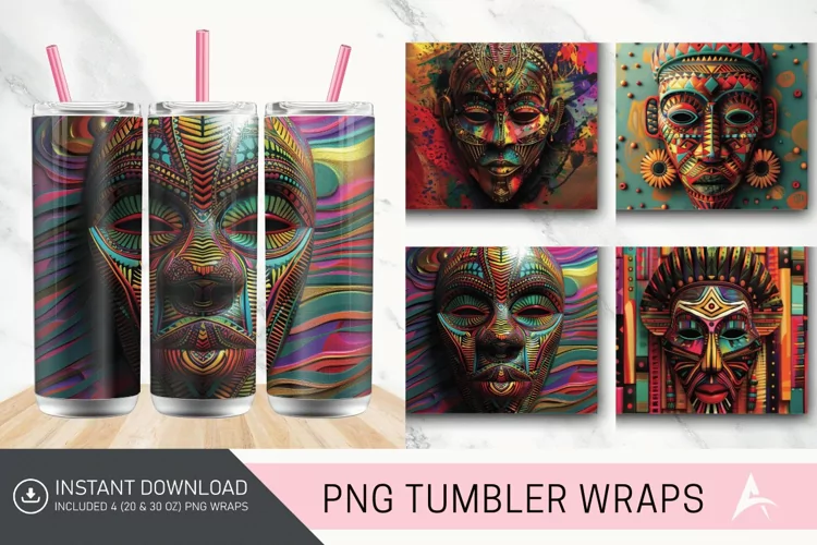 3D African Tribal Mask Tumbler wrap