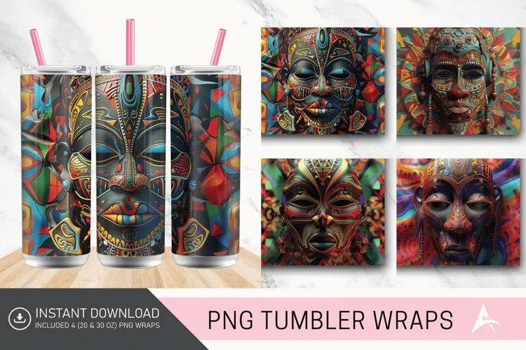 3D African Tribal Mask Tumbler wrap