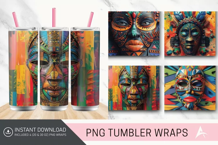 3D African Tribal Mask Tumbler wrap