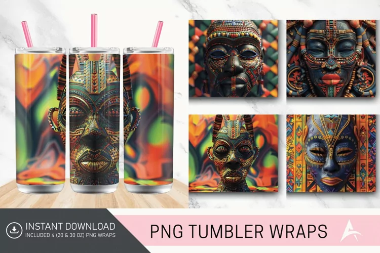 3D African Tribal Mask Tumbler wrap