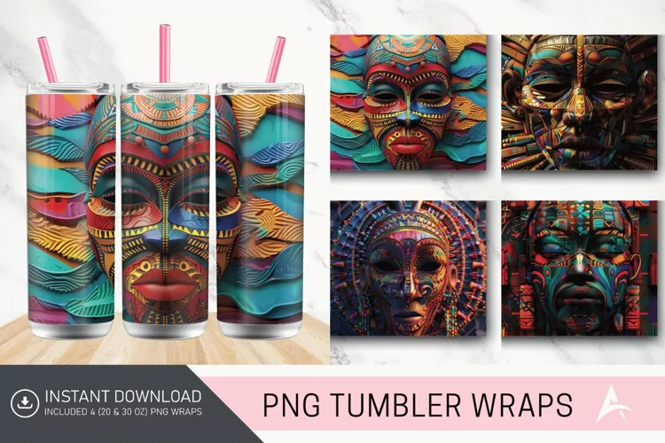 3D African Tribal Mask Tumbler wrap