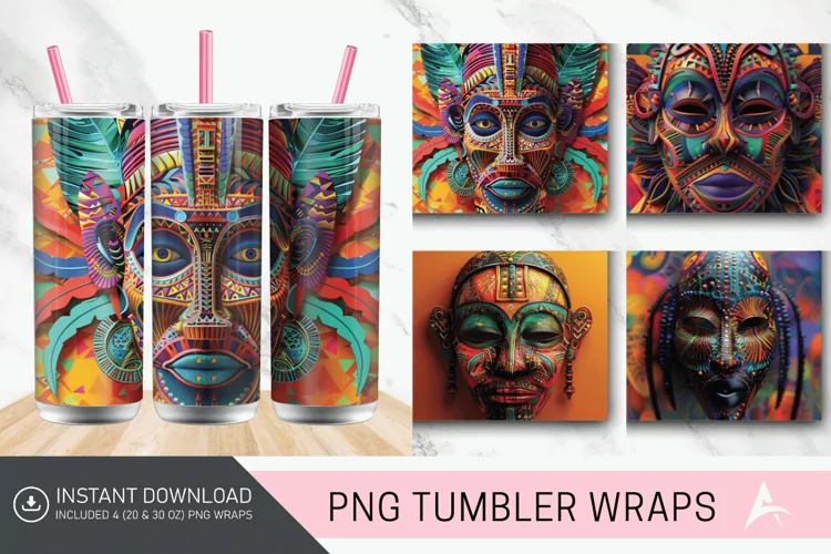 3D African Tribal Mask Tumbler wrap