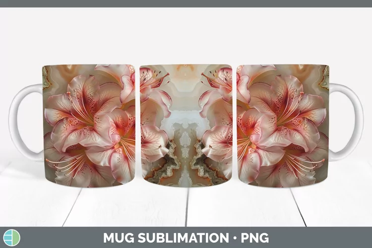 3D Agate Flowers Azalea Mug Wrap Sublimation Coffee Cup Desi
