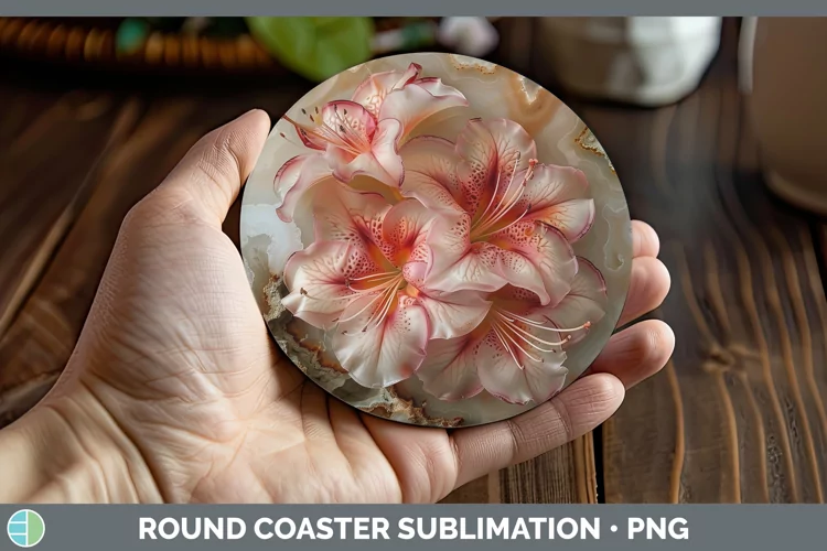 3D Agate Flowers Azalea Round Coaster Sublimation Coaster De