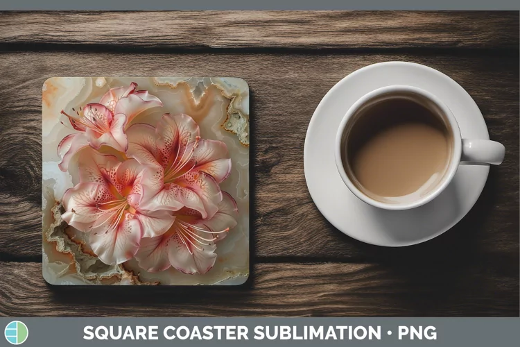 3D Agate Flowers Azalea Square Coaster Sublimation Coaster D