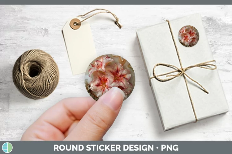 3D Agate Flowers Azalea Stickers | Round Labels Designs