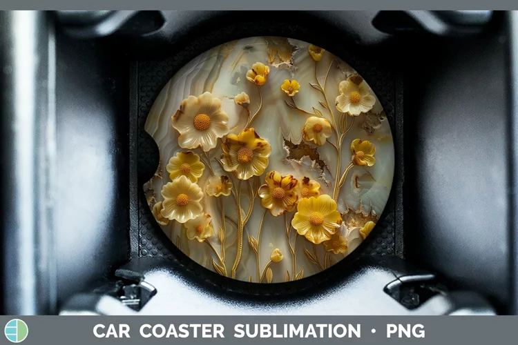 3D Agate Flowers Buttercup Car Coaster Sublimation Coaster D