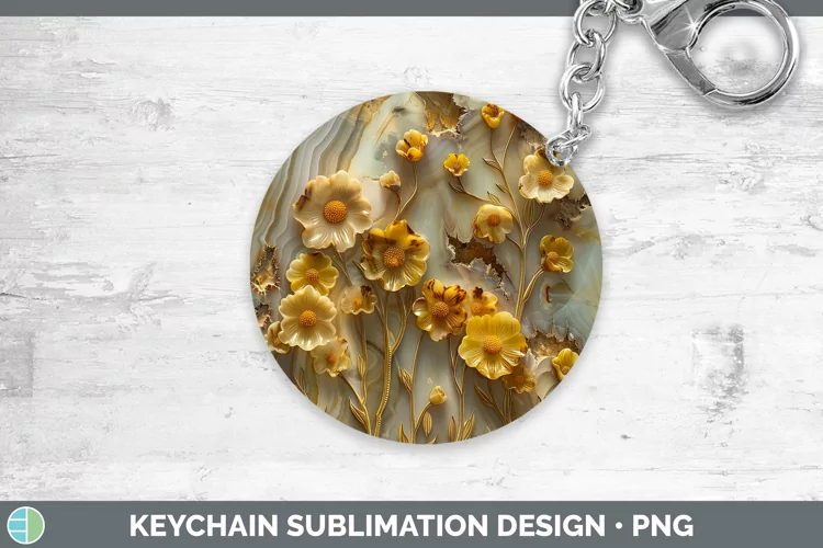 3D Agate Flowers Buttercup Keychain Sublimation Keyring Desi