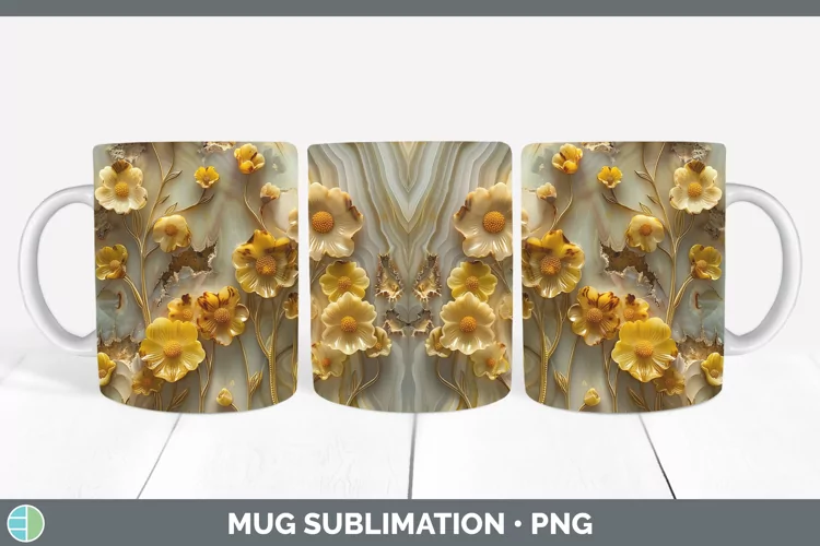 3D Agate Flowers Buttercup Mug Wrap Sublimation Coffee Cup D