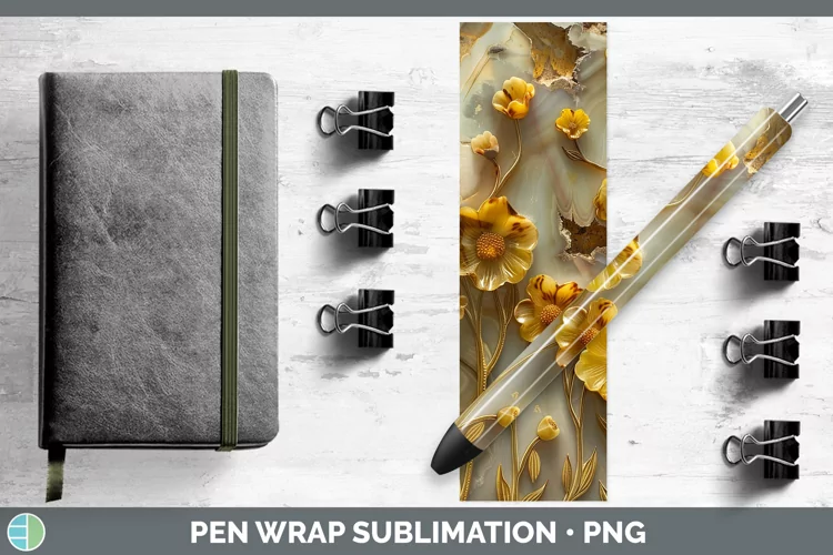 3D Agate Flowers Buttercup Pen Wrap Sublimation Epoxy Pen De