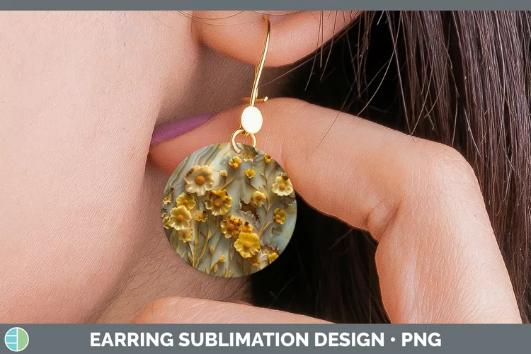 3D Agate Flowers Buttercup Round Earrings Sublimation Earrin