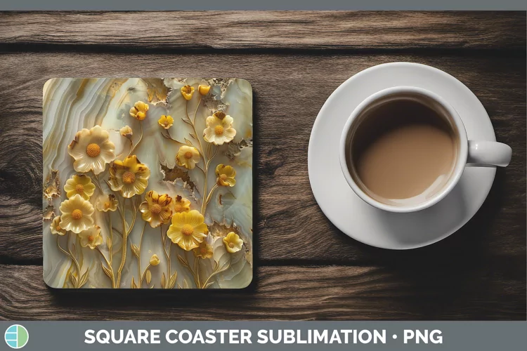 3D Agate Flowers Buttercup Square Coaster Sublimation Coaste