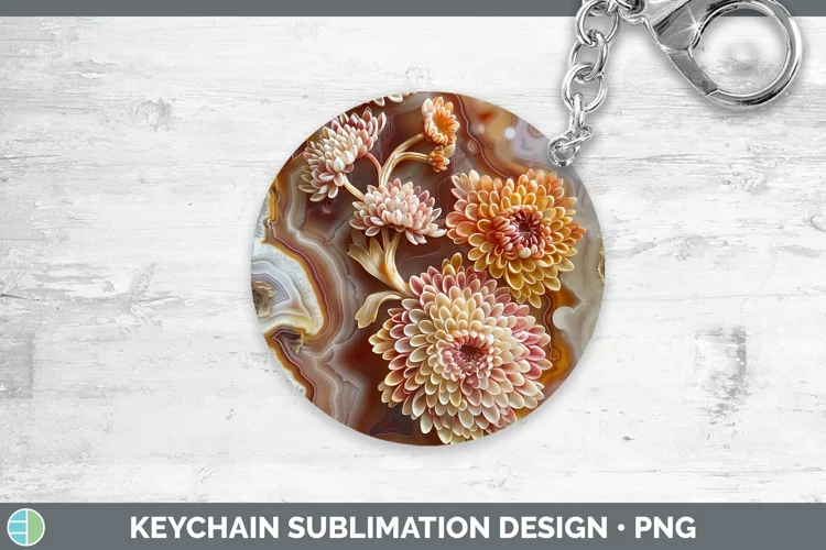 3D Agate Flowers Chrysanthemum Keychain Sublimation Keyring