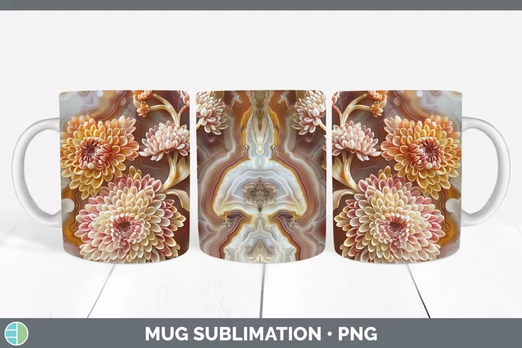 3D Agate Flowers Chrysanthemum Mug Wrap Sublimation Coffee C