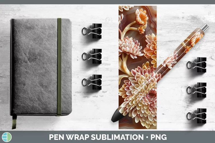 3D Agate Flowers Chrysanthemum Pen Wrap Sublimation Epoxy Pe
