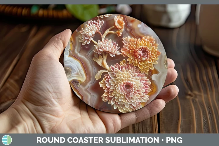 3D Agate Flowers Chrysanthemum Round Coaster Sublimation Coa