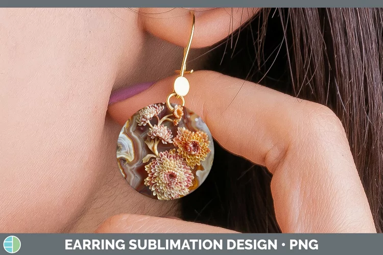 3D Agate Flowers Chrysanthemum Round Earrings Sublimation Ea