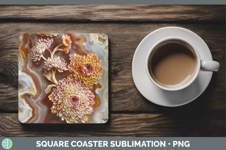 3D Agate Flowers Chrysanthemum Square Coaster Sublimation Co