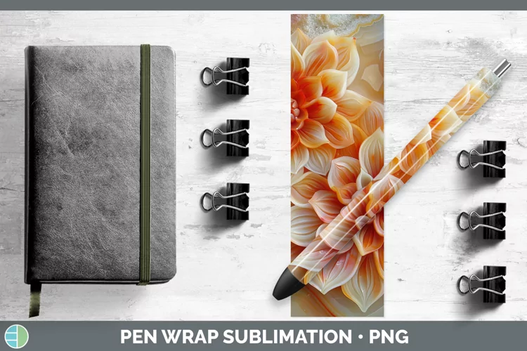 3D Agate Flowers Dahlia Pen Wrap Sublimation Epoxy Pen Desig