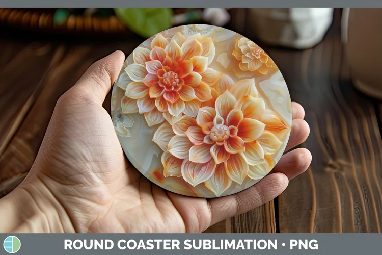 3D Agate Flowers Dahlia Round Coaster Sublimation Coaster De