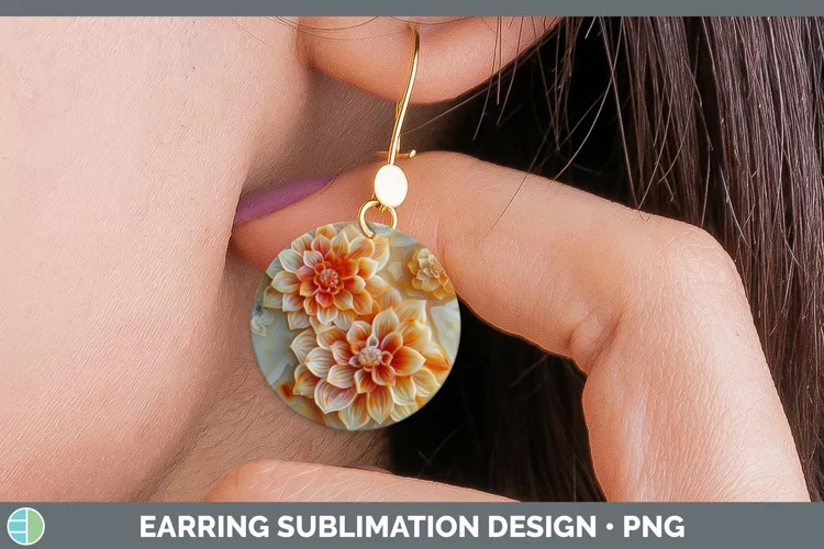 3D Agate Flowers Dahlia Round Earrings Sublimation Earrings