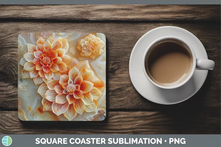 3D Agate Flowers Dahlia Square Coaster Sublimation Coaster D