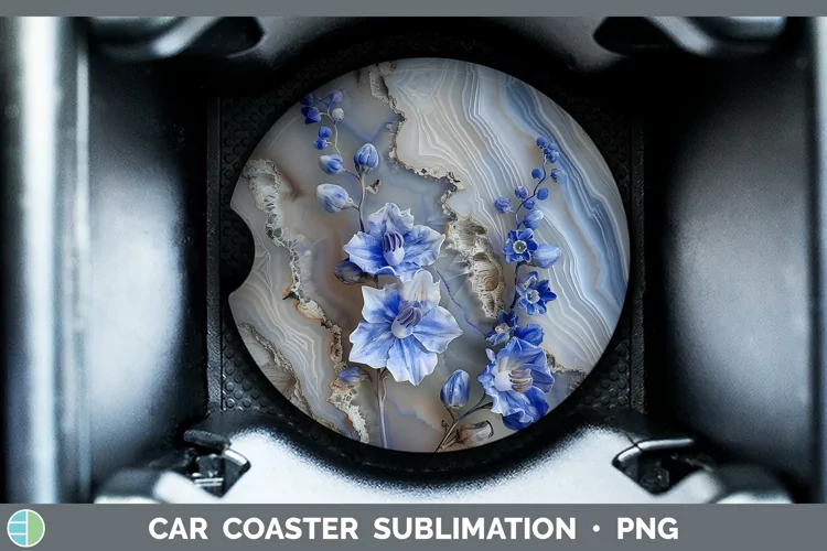 3D Agate Flowers Delphinium Car Coaster Sublimation Coaster