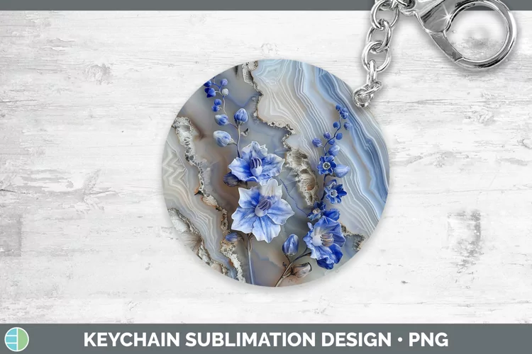 3D Agate Flowers Delphinium Keychain Sublimation Keyring Des