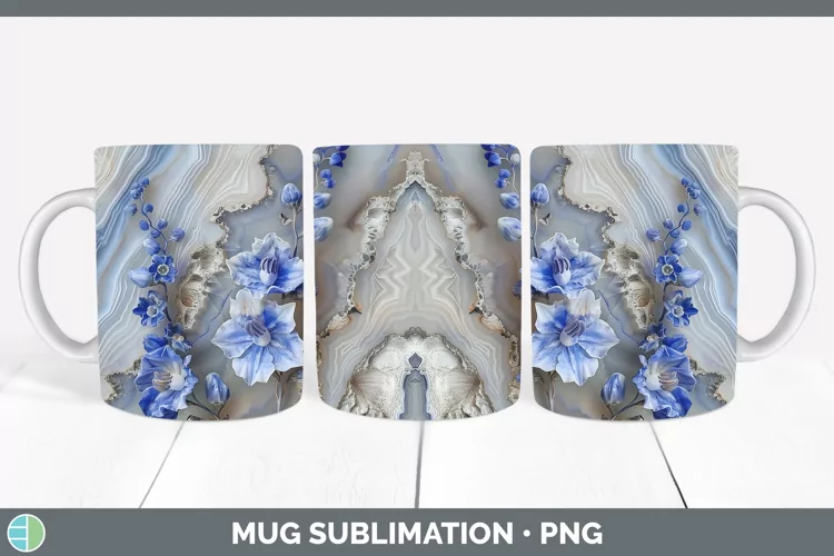 3D Agate Flowers Delphinium Mug Wrap Sublimation Coffee Cup