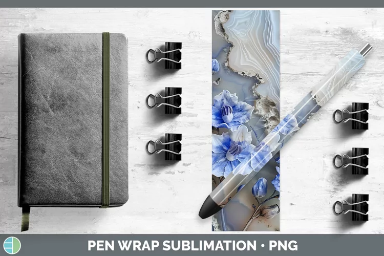 3D Agate Flowers Delphinium Pen Wrap Sublimation Epoxy Pen D