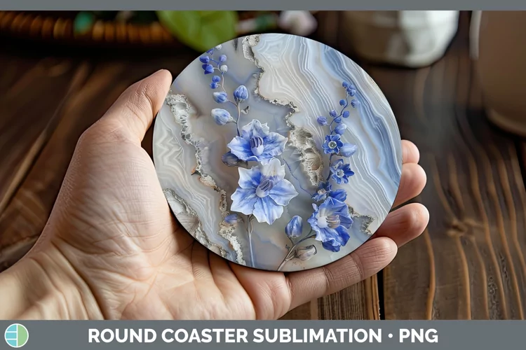 3D Agate Flowers Delphinium Round Coaster Sublimation Coaste