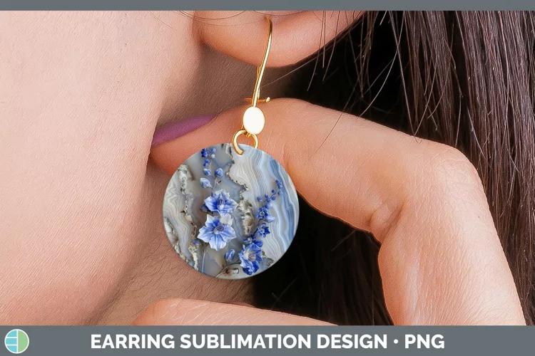 3D Agate Flowers Delphinium Round Earrings Sublimation Earri