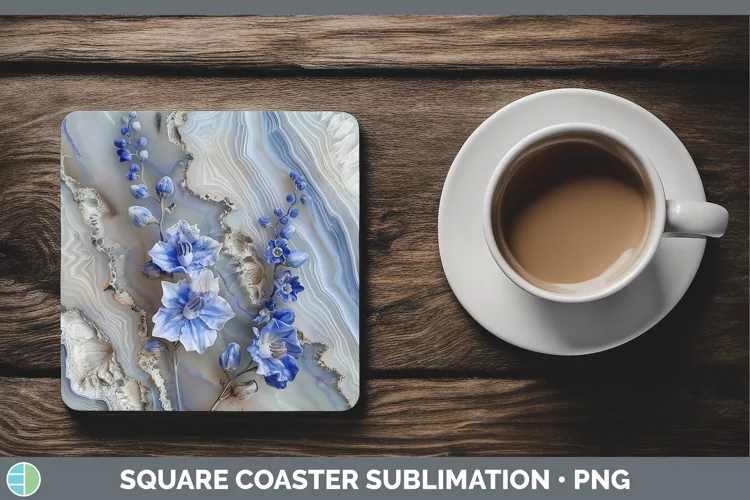 3D Agate Flowers Delphinium Square Coaster Sublimation Coast