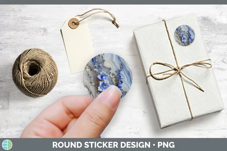 3D Agate Flowers Delphinium Stickers | Round Labels Designs