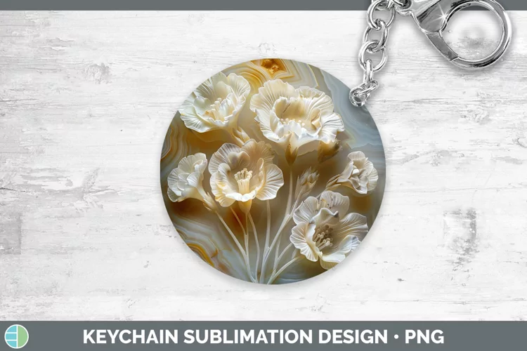 3D Agate Flowers Freesia Keychain Sublimation Keyring Design