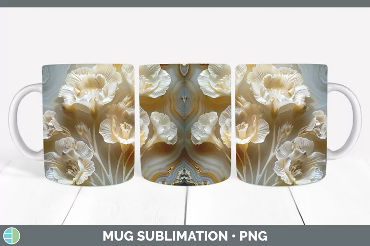 3D Agate Flowers Freesia Mug Wrap Sublimation Coffee Cup Des