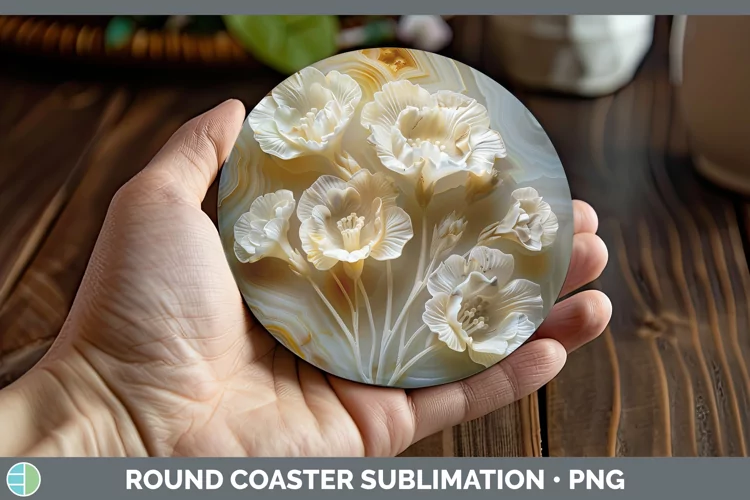 3D Agate Flowers Freesia Round Coaster Sublimation Coaster D