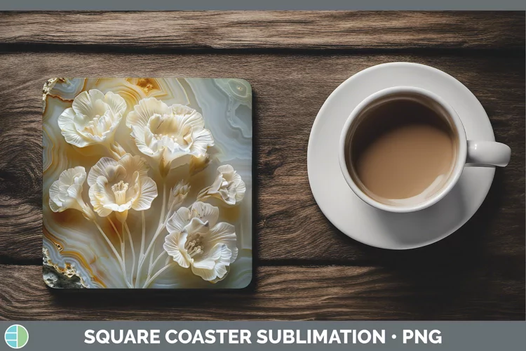 3D Agate Flowers Freesia Square Coaster Sublimation Coaster