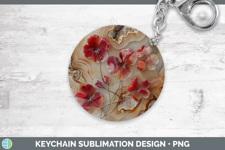 3D Agate Flowers Geranium Keychain Sublimation Keyring Desig