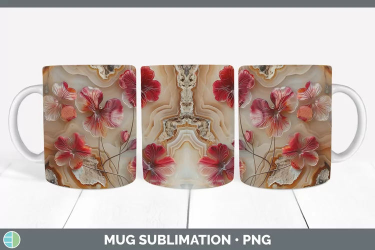 3D Agate Flowers Geranium Mug Wrap Sublimation Coffee Cup De