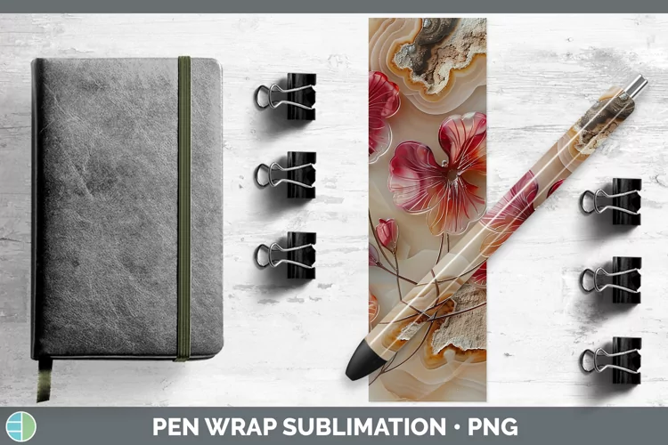 3D Agate Flowers Geranium Pen Wrap Sublimation Epoxy Pen Des