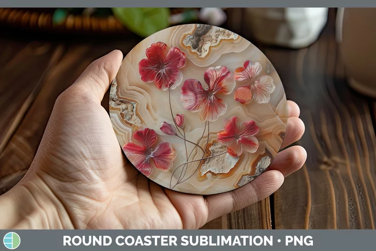 3D Agate Flowers Geranium Round Coaster Sublimation Coaster