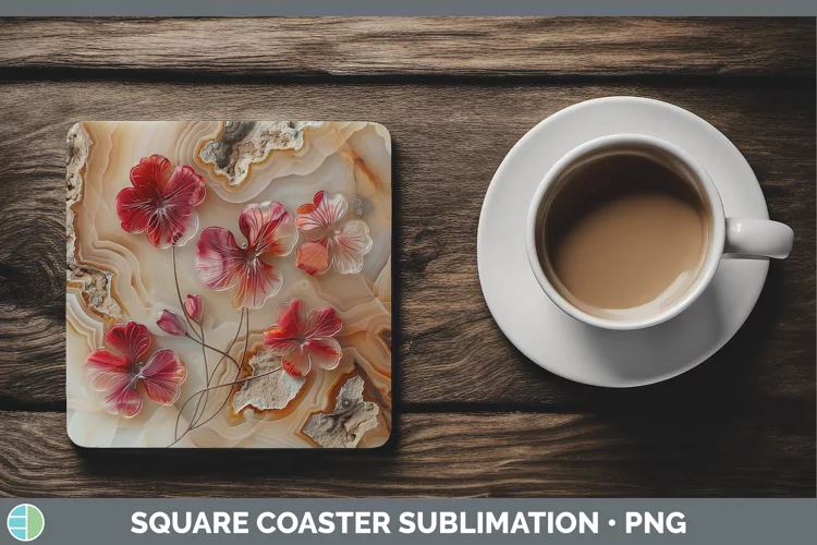 3D Agate Flowers Geranium Square Coaster Sublimation Coaster