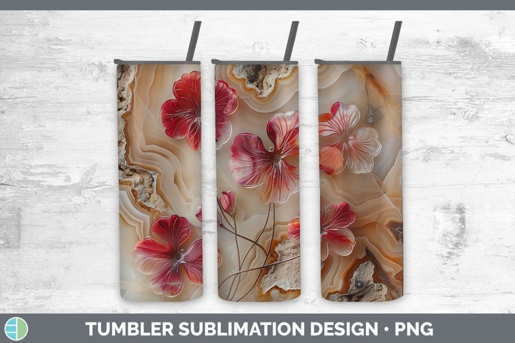 3D Agate Flowers Geranium Tumbler Sublimation 20 oz Skinny T