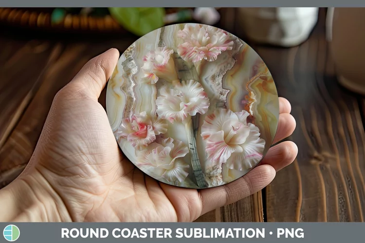3D Agate Flowers Gladiolus Round Coaster Sublimation Coaster