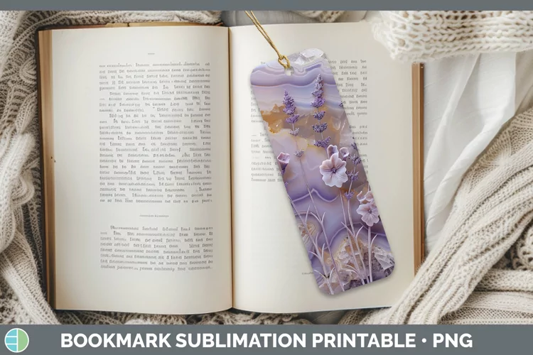3D Agate Flowers Lavender Bookmark Sublimation Printable Des
