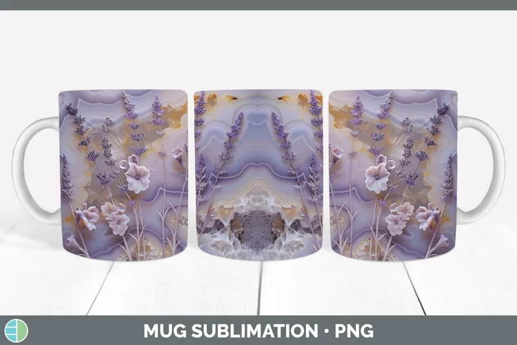 3D Agate Flowers Lavender Mug Wrap Sublimation Coffee Cup De